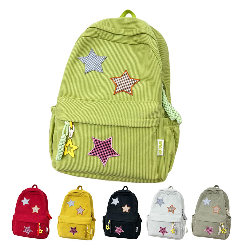LONGSILVER Star Backpack Kawaii Large Capacity Aesthetic Rucksack Cute Accessories Bag for Woman Light - hearted Mori (Green,Large)