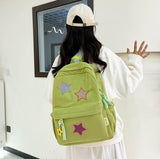 LONGSILVER Star Backpack Kawaii Large Capacity Aesthetic Rucksack Cute Accessories Bag for Woman Light - hearted Mori (Green,Large)