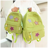 LONGSILVER Star Backpack Kawaii Large Capacity Aesthetic Rucksack Cute Accessories Bag for Woman Light - hearted Mori (Green,Large)