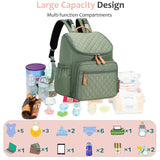 LORADI Lightweight Diaper Bag Backpack with Stroller Clips, Insulated Pockets, Baby Shower Essentials (Classic, Green)
