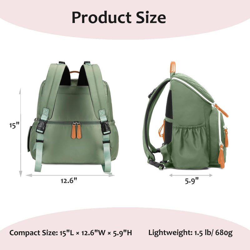 LORADI Lightweight Diaper Bag Backpack with Stroller Clips, Insulated Pockets, Baby Shower Essentials (Classic, Green)