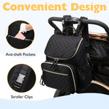 LORADI Lightweight Diaper Bag Backpack with Stroller Clips, Insulated Pockets, Baby Shower Essentials (Nylon, Black)