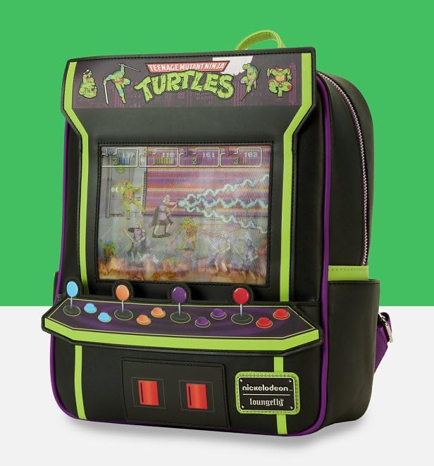 Loungefly Teenage Mutant Ninja Turtles 40th Anniversary Vintage Arcade Mini Backpack, Black/Charcoal, Taglia unica