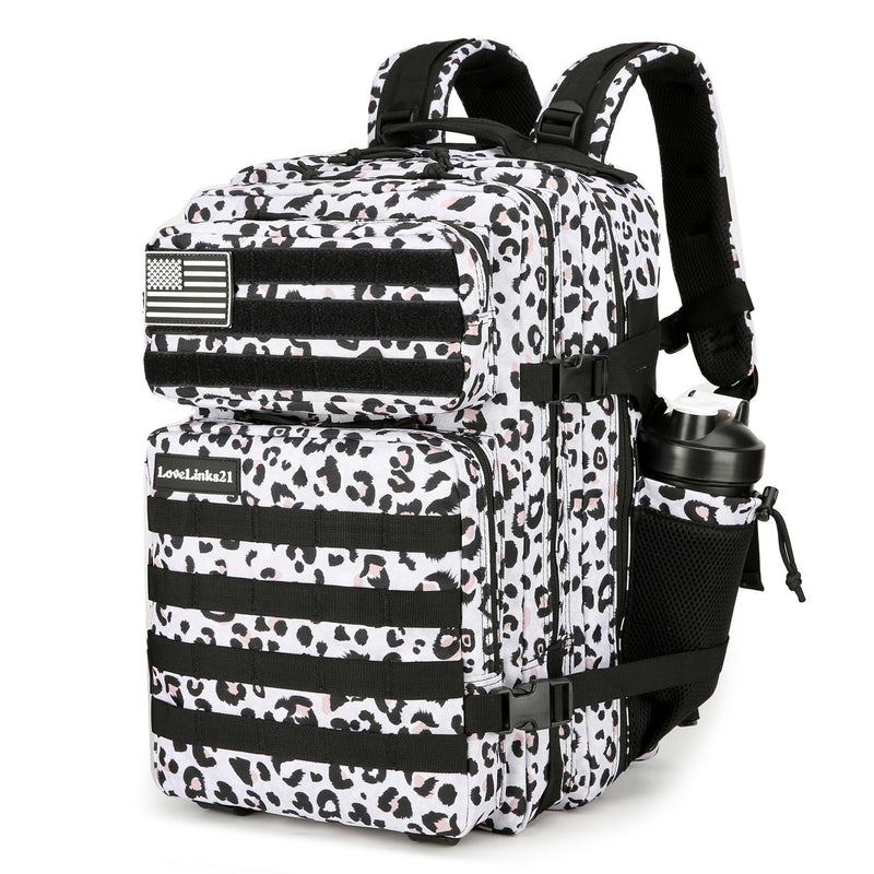 Lovelinks21 25L Tactical Backpack Military Tactical Backpack for Men and Women Small Assault Pack Outdoor Travel Hiking Camping Rucksack with Molle Webbing (White Leopard)