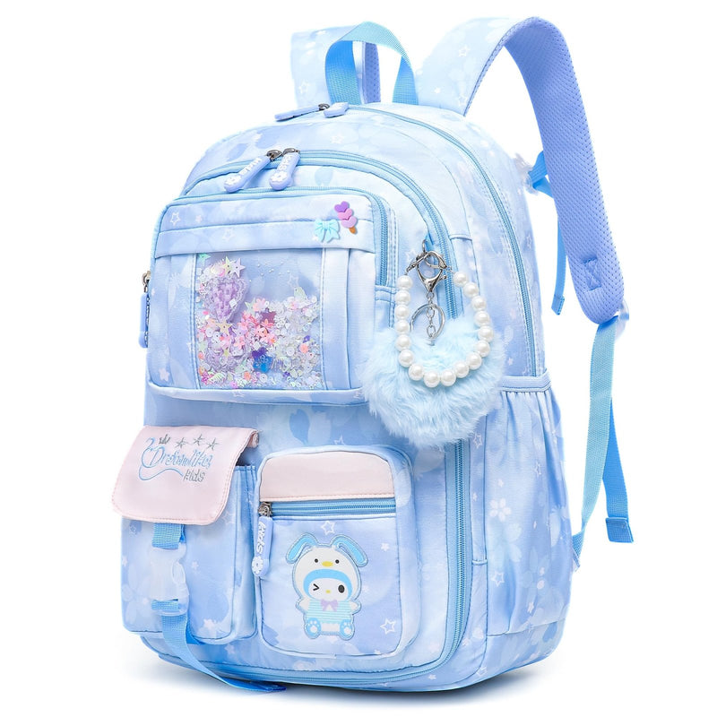 Lovely Girls Backpack School Bag for Students Kids Book Bag with Multiple Pockets Splash - proof Children's Backpack（17inch Blue）
