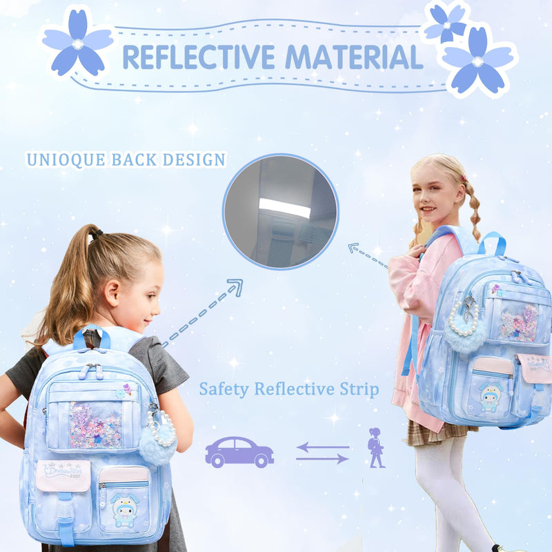 Lovely Girls Backpack School Bag for Students Kids Book Bag with Multiple Pockets Splash - proof Children's Backpack（17inch Blue）