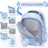 Lovely Girls Backpack School Bag for Students Kids Book Bag with Multiple Pockets Splash - proof Children's Backpack（17inch Blue）