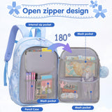 Lovely Girls Backpack School Bag for Students Kids Book Bag with Multiple Pockets Splash - proof Children's Backpack（17inch Blue）