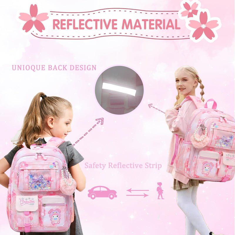 Lovely Girls Backpack School Bag for Students Kids Book Bag with Multiple Pockets Splash - proof Children's Backpack（17inch Pink）