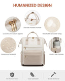 LOVEOVOOK 15.6 Inch Laptop Backpack for Women, Large Capacity Travel Backpack with USB Charging Port, Waterproof Work Backpack for Business, College, Nursing & Airline Travel,Nude White