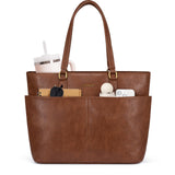 LOVEVOOK 15.6 Inch Laptop Bag for Women, Vintage Leather Work Tote Bags with Large Cup Holder, Teacher Nurse Medical Professional Computer Bag, Office Briefcase Handbag Gift