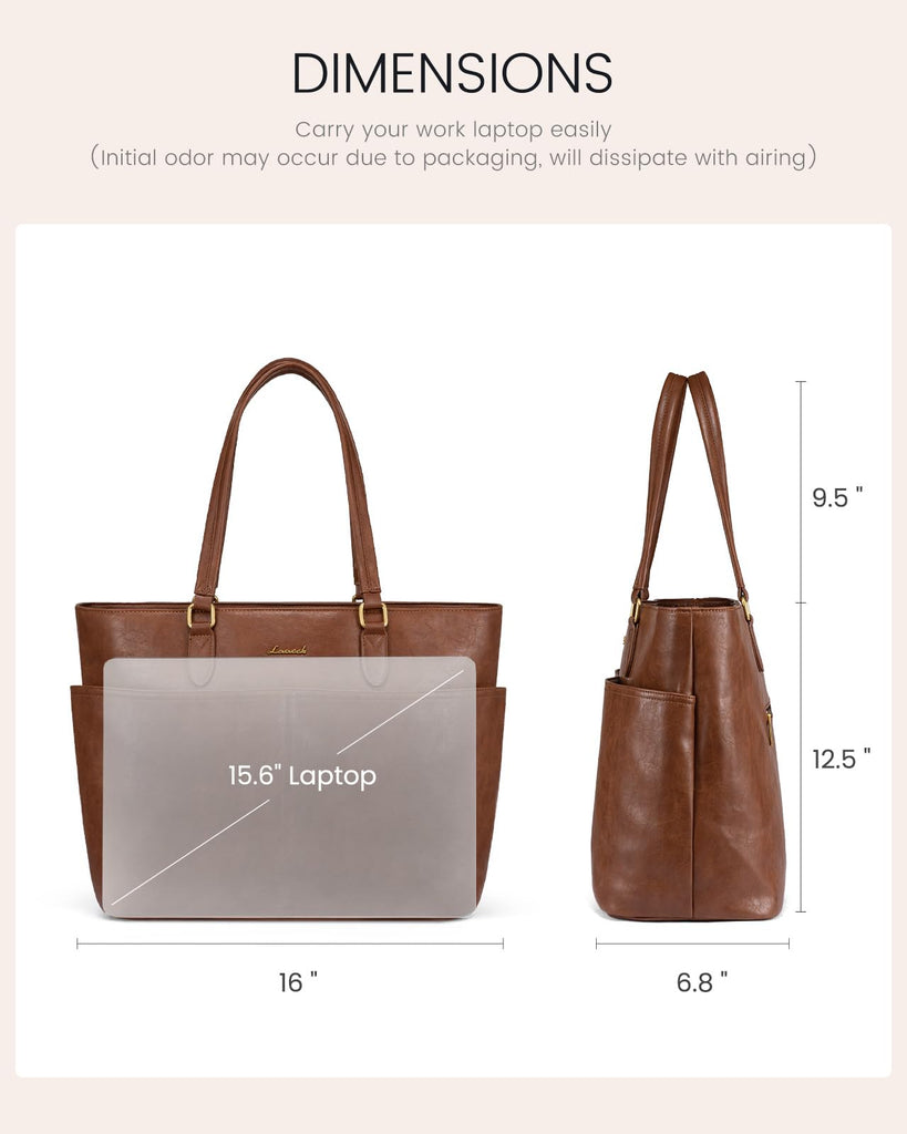 LOVEVOOK 15.6 Inch Laptop Bag for Women, Vintage Leather Work Tote Bags with Large Cup Holder, Teacher Nurse Medical Professional Computer Bag, Office Briefcase Handbag Gift
