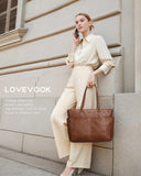 LOVEVOOK 15.6 Inch Laptop Bag for Women, Vintage Leather Work Tote Bags with Large Cup Holder, Teacher Nurse Medical Professional Computer Bag, Office Briefcase Handbag Gift