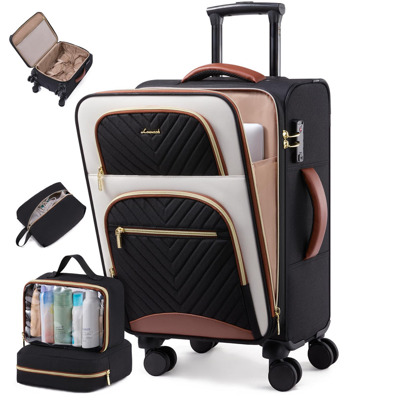LOVEVOOK 20 Inch Carry On Luggage 22x14x9 Airline Approved, Lightweight Softside Carry - on Suitcase with Spinner Wheels & TSA Lock, Water - Resistant Travel Luggage for Men Women