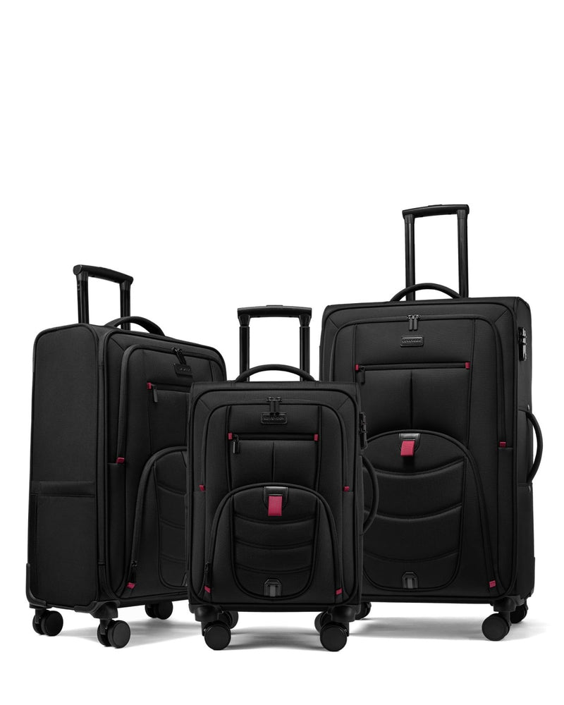 LOVEVOOK 3 - Piece Set(22/24/28) Softside Luggage Suitcase with 15.6 Inch Laptop Compartment, Suitcase with Spinner Wheels, Large Capacity Luggage with TSA Lock for Business &Family Trip Travel, Black