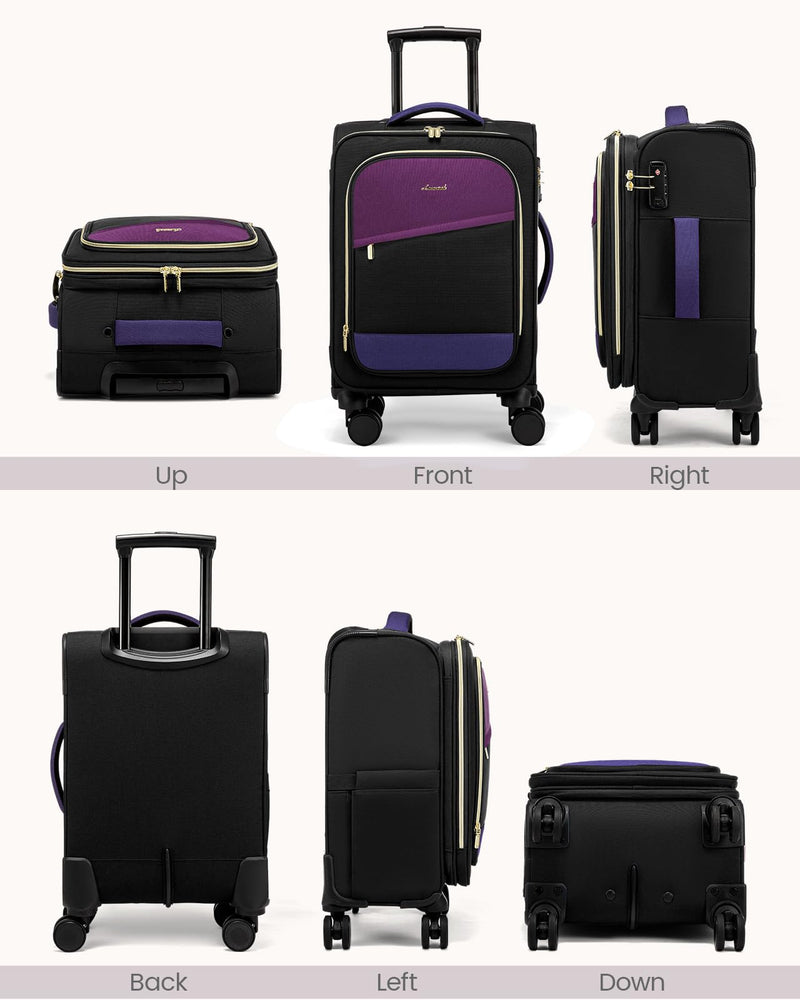 LOVEVOOK 4 Pcs Carry On Luggage 22x14x9 Airline Approved, 20 Inch Carry On Suitcases with Wheels, Softside Rolling Suitcase for Women Men, with TSA Lock Weekender Travel Luggage