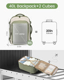 LOVEVOOK 40L Travel Backpack for Women & Men, Airline Approved Carry On Backpack, TSA Personal Item Bag fits 17.3 Inch Laptop, Waterproof Weekender Overnight Bags Suitcase for Work, Light Green