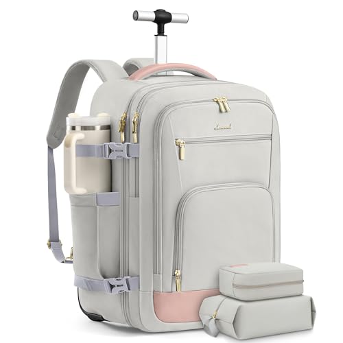LOVEVOOK 50L Rolling Backpack with Wheels, 18 Inch Carry On Luggage for Women, Water Resistant Wheeled Travel Backpack, Flight | Backpacks4Less