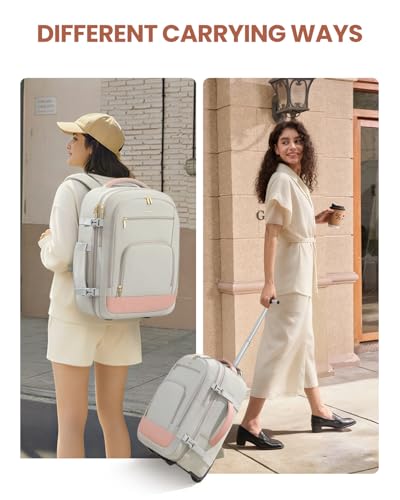 LOVEVOOK 50L Rolling Backpack with Wheels, 18 Inch Carry On Luggage for Women, Water Resistant Wheeled Travel Backpack, Flight Approved Underseat Trolley Bag for Business, Overnight Trips, College