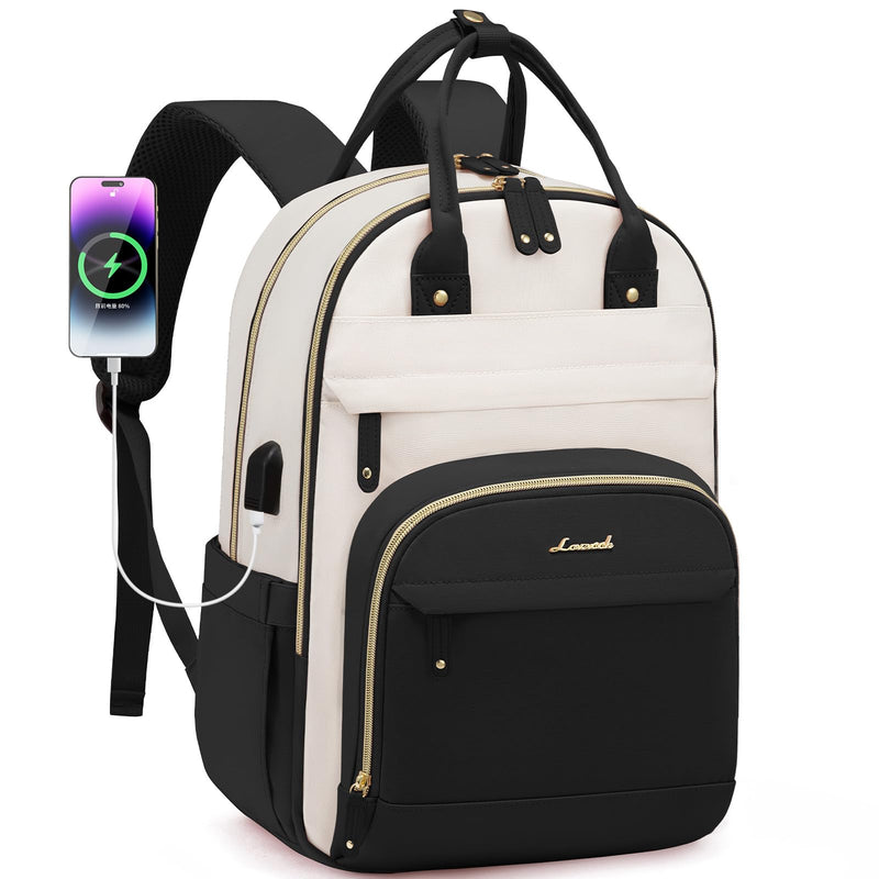 LOVEVOOK Backpack for Women,Laptop Backpack Women,Fits 17 Inch Laptop Bag,School Backpacks,Fashion Travel Work Anti - theft Bag,Waterproof Business Computer College Backpack Purse,Black - Off - white