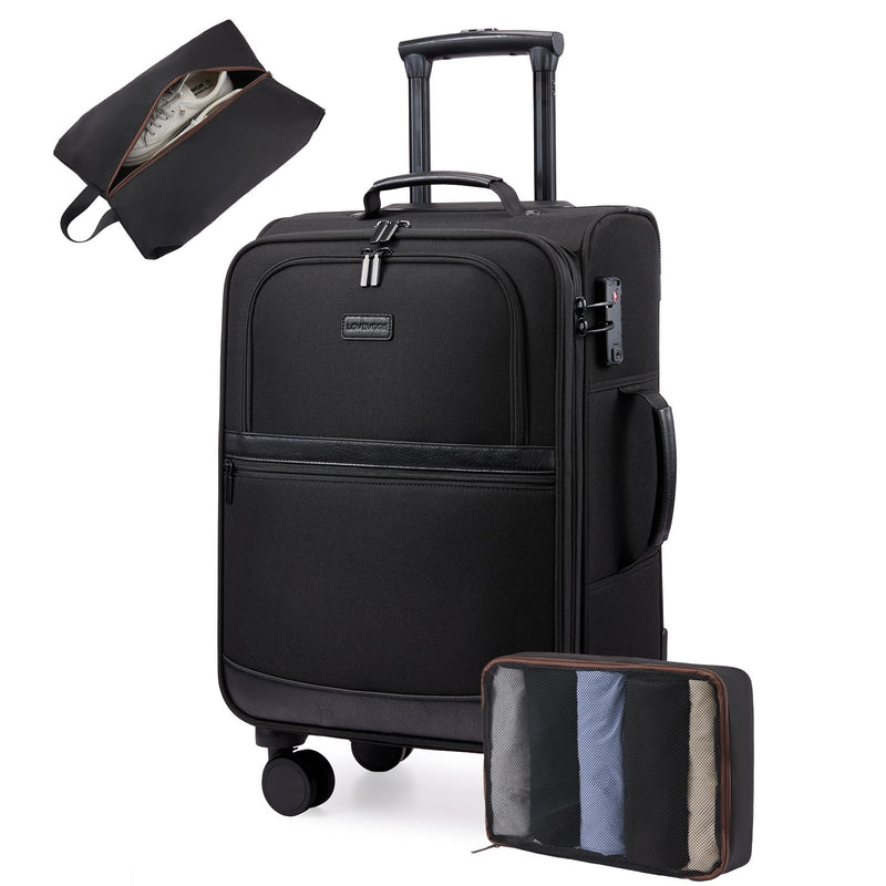 LOVEVOOK Carry On Luggage 22x14x9 Airline Approved,20 Inch Suitcases with Spinner Wheels,Softside Carry - on Suitcase with TSA Lock for Men Women Business Trip Weekender Travel,Black