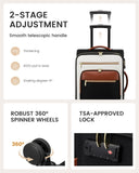 LOVEVOOK Carry on Suitcase 22x14x9 Airline Approved,20 inch Lightweight Waterproof Suitcases with 360° silent swivel wheels, TSA Lock and Compartment, Large Capacity travel Suitcase Black - White - brown