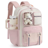 LOVEVOOK Cute School Backpack for Girls Ages 8-14, Bookbag with Plush Bear & Clear Display Pocket, Fits 15.6 Inch Laptop & 40oz | Backpacks4Less