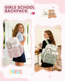 LOVEVOOK Cute School Backpack for Girls Ages 8-14, Bookbag with Plush Bear & Clear Display Pocket, Fits 15.6 Inch Laptop & 40oz Tumbler, Back to School Backpack for Elementary & Middle School