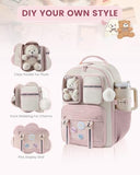 LOVEVOOK Cute School Backpack for Girls Ages 8-14, Bookbag with Plush Bear & Clear Display Pocket, Fits 15.6 Inch Laptop & 40oz Tumbler, Back to School Backpack for Elementary & Middle School