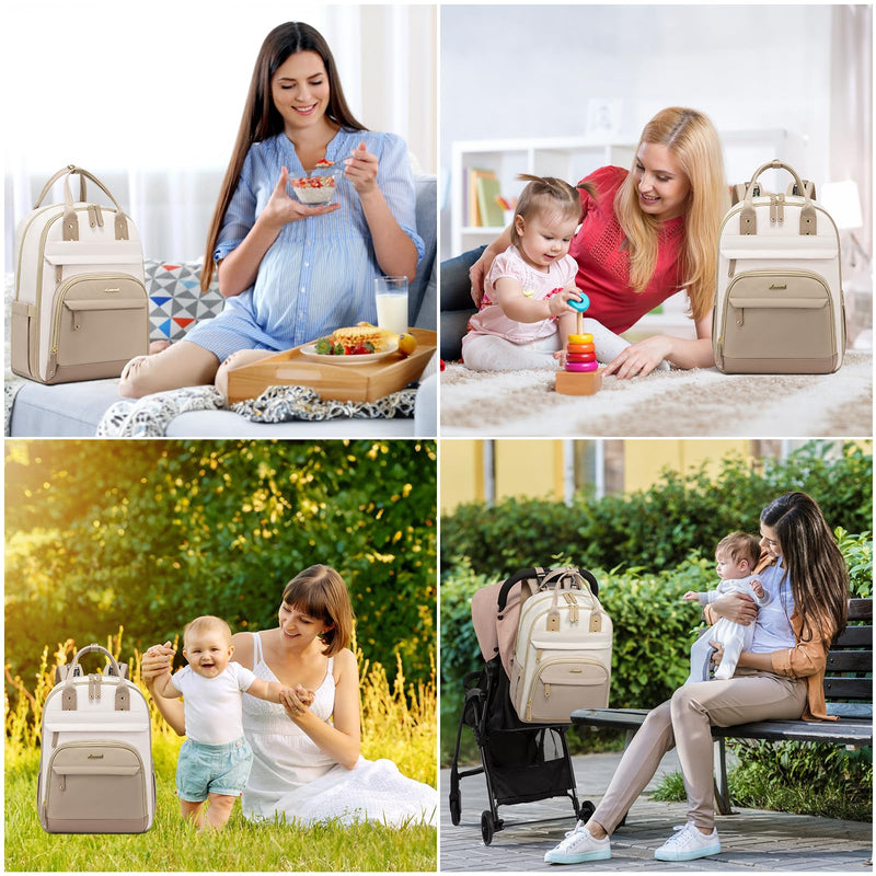 LOVEVOOK Diaper Bag Backpack, Baby Bag with Changing Pad, Large Diaper Backpack Boy Girl, Waterproof Baby Registry Bag for Mom Dad with Stroller Buckles, Beige - khaki