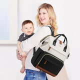 LOVEVOOK Diaper Bag Backpack, Baby Bag with Changing Station, Large Diaper Backpack for Mom Dads, Waterproof Mommy Bag for Boy and Girl, Travel Essential Baby Shower, Black - Beige