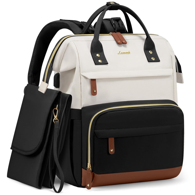 LOVEVOOK Diaper Bag Backpack, Baby Bag with Changing Station, Large Diaper Backpack for Mom Dads, Waterproof Mommy Bag for Boy and Girl, Travel Essential Baby Shower, Black - Beige