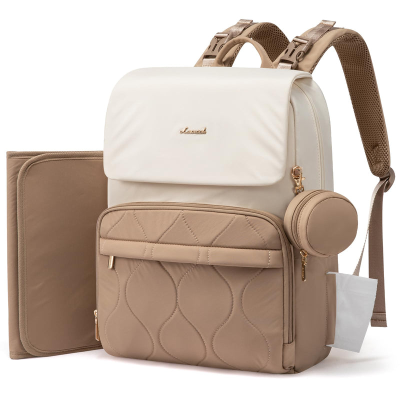 LOVEVOOK Diaper Bag Backpack, Baby Travel Bags for Boys & Girl, Toddler Waterproof Diaper Bag w/Changing Pad (Beige khaki, 15.6'' - Small)