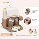 LOVEVOOK Diaper Bag Backpack, Baby Travel Bags for Boys & Girl, Toddler Waterproof Diaper Bag w/Changing Pad (Beige khaki, 15.6'' - Small)