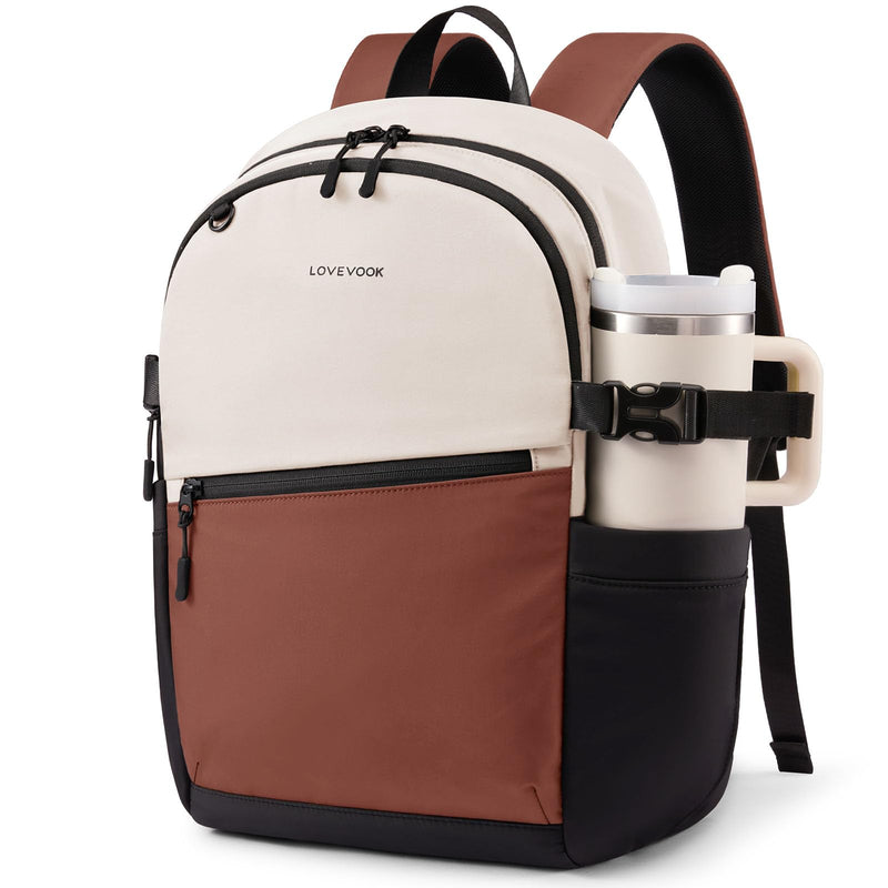 LOVEVOOK Everyday Backpack for Women, Chic Versatile Backpack with Water Bottle Pocket, Lightweight Waterproof Casual Daypack for City Work Commute, College, Travel & Gifts, Black - White - Brown