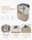 LOVEVOOK Laptop Backpack for Women, 15.6 Inch Work Laptop Bag with USB Port, Fashion Teacher Nurse Backpack Purse, Waterproof Travel Computer Backpack with Organizer Bag, 2PCS, Beige - Khaki