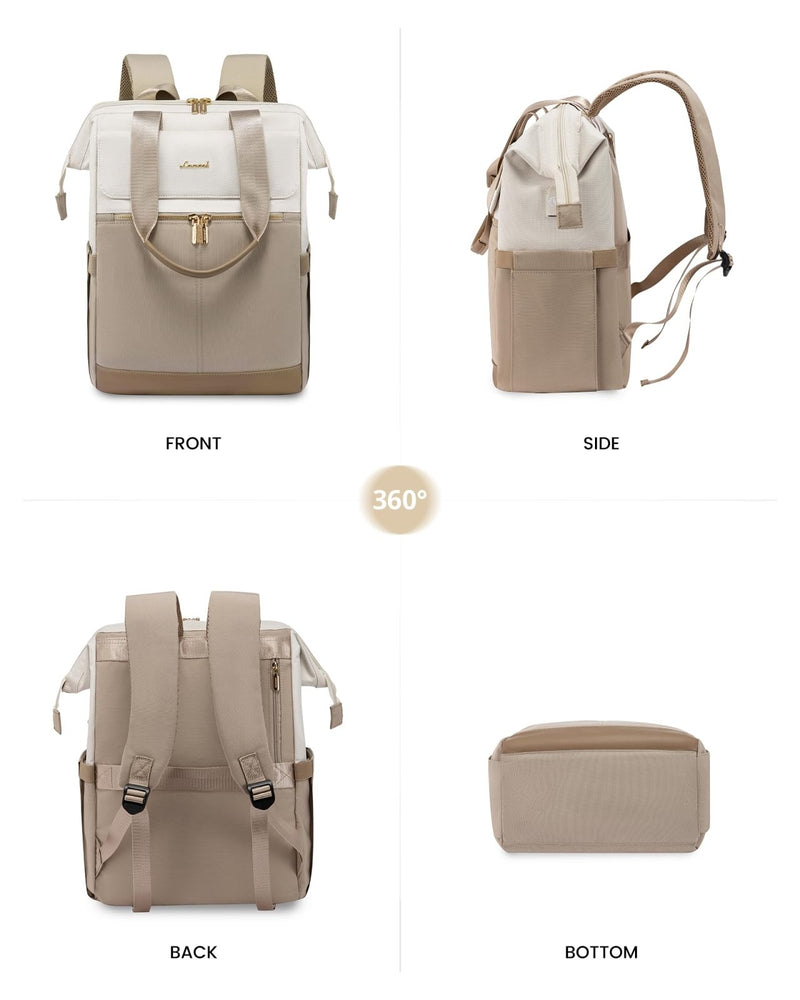 LOVEVOOK Laptop Backpack for Women, 15.6 Inch Work Laptop Bag with USB Port, Fashion Teacher Nurse Backpack Purse, Waterproof Travel Computer Backpack with Organizer Bag, 2PCS, Beige - Khaki