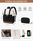 LOVEVOOK Laptop Backpack for Women, 15.6 Inch Work Laptop Bag with USB Port, Fashion Teacher Nurse Backpack Purse, Waterproof Travel Computer Backpack with Organizer Bag, 2PCS, Beige - Black