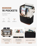 LOVEVOOK Laptop Backpack for Women, 15.6 Inch Work Laptop Bag with USB Port, Fashion Teacher Nurse Backpack Purse, Waterproof Travel Computer Backpack with Organizer Bag, 2PCS, Beige - Black