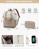 LOVEVOOK Laptop Backpack for Women, 15.6 Inch Work Laptop Bag with USB Port, Fashion Teacher Nurse Backpack Purse, Waterproof Travel Computer Backpack with Organizer Bag, 2PCS, Beige - Khaki