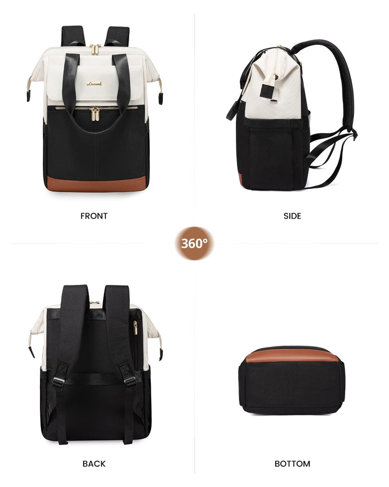 LOVEVOOK Laptop Backpack for Women, 15.6 Inch Work Laptop Bag with USB Port, Fashion Teacher Nurse Backpack Purse, Waterproof Travel Computer Backpack with Organizer Bag, 2PCS, Beige - Black