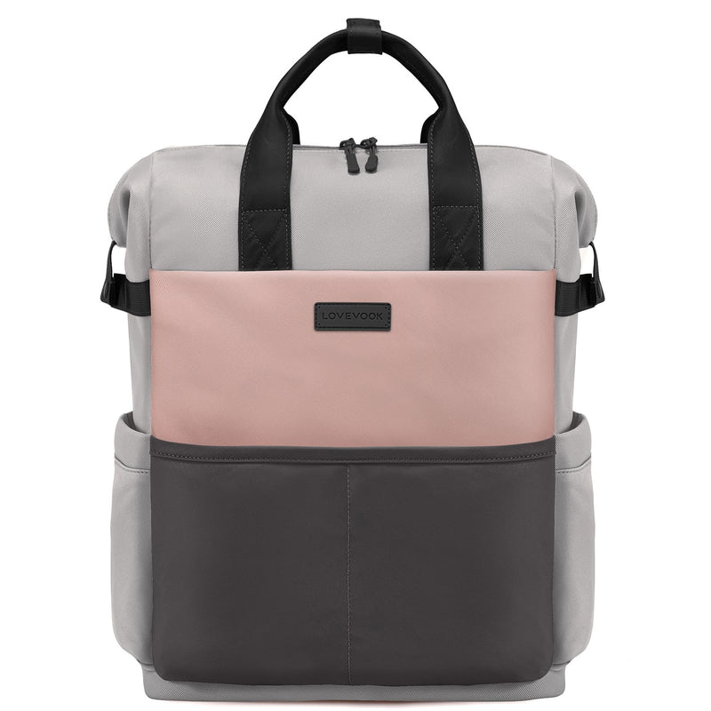 LOVEVOOK Laptop Backpack for Women, 15.6 Inch Work Travel Backpack Purse for School College Bookbag for Teen Girls Cute Computer Backpack for Teacher Nurse Business, Pink - Grey