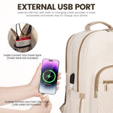 LOVEVOOK Laptop Backpack for Women 15.6 inch,Cute Womens Travel Backpack Purse,Professional Laptop Computer Bag,Waterproof Work Business College Teacher Bags Carry on Backpack with USB Port,Off - white