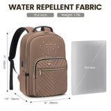 LOVEVOOK Laptop Backpack for Women 15.6 inch,Cute Womens Travel Backpack Purse,Professional Laptop Computer Bag,Waterproof Work Business College Teacher Bags Carry on Backpack with USB Port,Brown