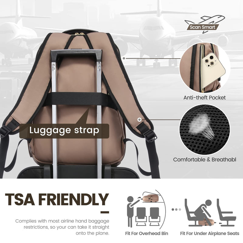 LOVEVOOK Laptop Backpack for Women 15.6 inch,Cute Womens Travel Backpack Purse,Professional Laptop Computer Bag,Waterproof Work Business College Teacher Bags Carry on Backpack with USB Port,Brown