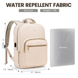 LOVEVOOK Laptop Backpack for Women 15.6 inch,Cute Womens Travel Backpack Purse,Professional Laptop Computer Bag,Waterproof Work Business College Teacher Bags Carry on Backpack with USB Port,Off - white
