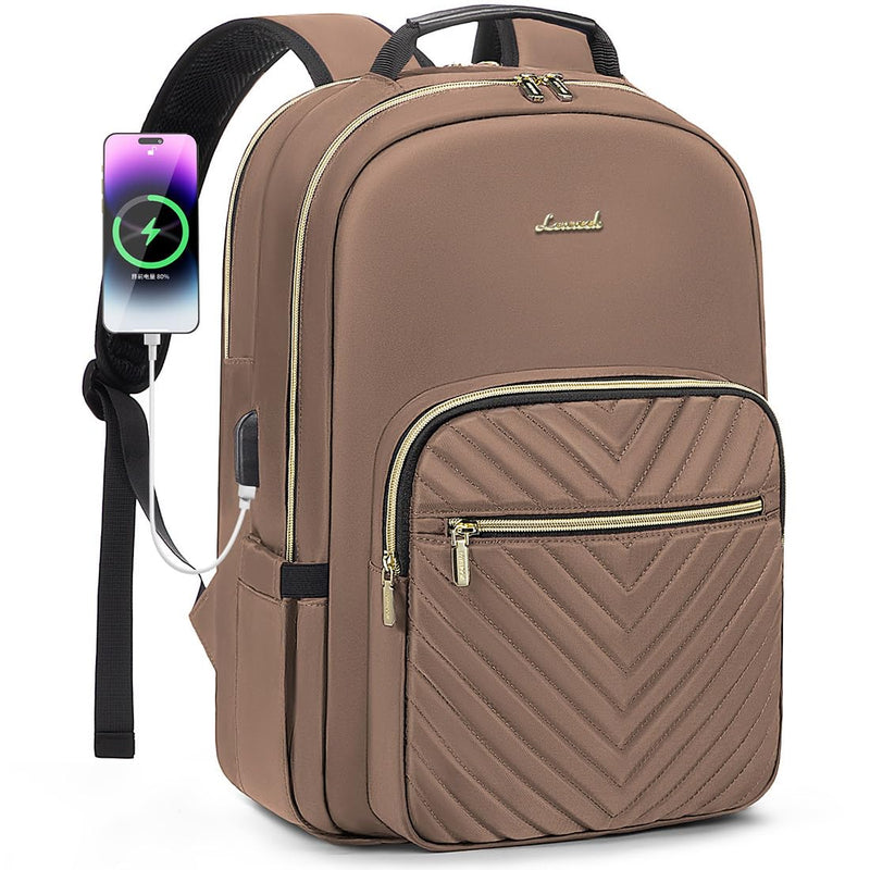 LOVEVOOK Laptop Backpack for Women 15.6 inch,Cute Womens Travel Backpack Purse,Professional Laptop Computer Bag,Waterproof Work Business College Teacher Bags Carry on Backpack with USB Port,Brown