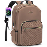 LOVEVOOK Laptop Backpack for Women 15.6 inch,Cute Womens Travel Backpack Purse,Professional Laptop Computer Bag,Waterproof Work Business College Teacher Bags Carry on Backpack with USB Port,Brown