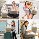 LOVEVOOK Laptop Backpack for Women, 17 Inch Work Teacher Nurse Bag, Large Capacity Business Computer Backpack Purse with USB Port, Stylish Casual Daypack for Travel,Beige&Khaki
