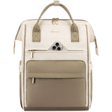 LOVEVOOK Laptop Backpack for Women, 17 Inch Work Teacher Nurse Bag, Large Capacity Business Computer Backpack Purse with USB Port, Stylish Casual Daypack for Travel,Beige&Khaki